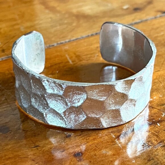 Rustic Cuff Hammered Silver Metal Bracelet - Picture 1 of 2
